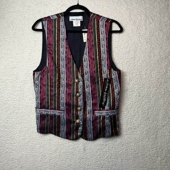 Vintage 80's Joan Walters Vest Striped Fancy Metallic Women's Sz Small Deadstock - Picture 2 of 8